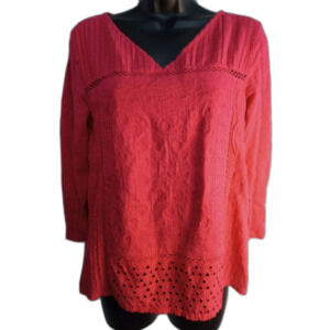 Lucky Brand Shirt Size Small Pink Boho Style Cotton Blouse Embroidery Floral Top